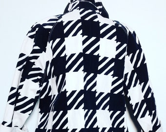 Azzedine ALAIA 1980 TATI houndstooth nautical style double breast car coat cotton jacket Made In France on exhibition in PARIS