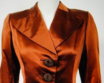 Cristóbal BALENCIAGA 1946 HAUTE COUTURE copper satin peplum two piece suit ensemble Made in France documented museum x rare