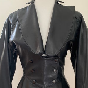 Azzedine ALAIA 1980s black leather double breasted peplum style shape jacket Made in France. ALAIA the king of cling image 1