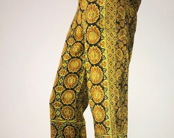 BOY LONDON 1970s tapestry print flare trousers with fringe hippie chic x rare Made in England
