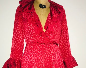 Christian Dior 1970 A secretary haute couture with print red dress with hook and eye snaps Made in Dior x rare