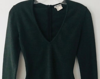 AZZEDINE ALAIA 1990 hunter green deep high waist knit wool bodysuit Made in Italy x rare