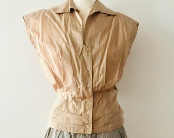 AZZEDINE ALAIA S/S 1980s two piece couture blouse and short grey set ensemble Made in France x rare