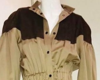 THIERRY MUGLER 1970's brown suede khaki jumpsuit. Made in France