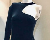 VERSACE dark navy shine lycra one shoulder snap cut out back body con dress with attached bodysuit Made in Italy Super sexy and VERSACE