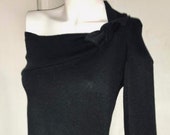 Romeo GIGLI 1980 39 s body con black wool jersey knit one shoulder dress with tie Made in Italy