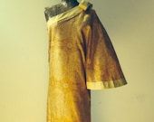 Pierre Cardin Creation 1970 39 s silk and linen one shoulder hostess gown dramatic angel sleeve with bow Made in France