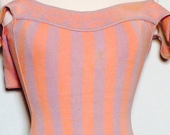 AZZEDINE ALAIA S/S 1992 bold striped pink and orange  micro mini dress Made in France  x rare