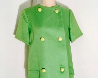 CHRISTIAN DIOR Couture 1966 Marc Bohan lime green double faced silk linen double breast with buttons numbered Lady chic DIOR Paris