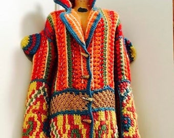 CHRISTIAN DIOR par JOHN Galliano multi color long sleeve  mohair crochet sweater runway coat Made in France