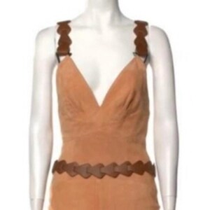 THIERRY MUGLER Couture 1990 A chic peach suede with leather basket weaved straps Made in France sample tag x rare