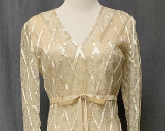 CHRISTIAN DIOR 1960S lace silk beaded cocktail dress made in France Marc bohan wedding Neiman Marcus and Dior New York labels