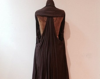 Azzedine ALAIA 1980's Paris cotton avant garde w/ cut out back wing shirt dress. Rare