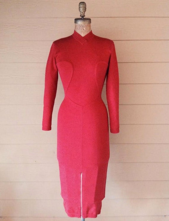 AZZEDINE ALAIA 1980's stretch zipper red body con 