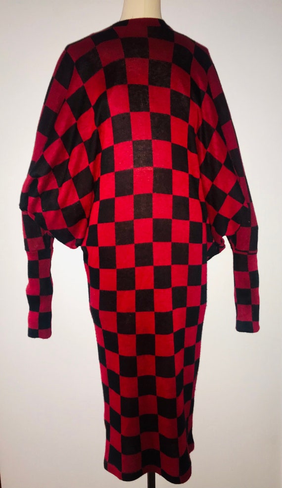 Norma Kamali 1980's checkered batwing sweater dress. … - Gem