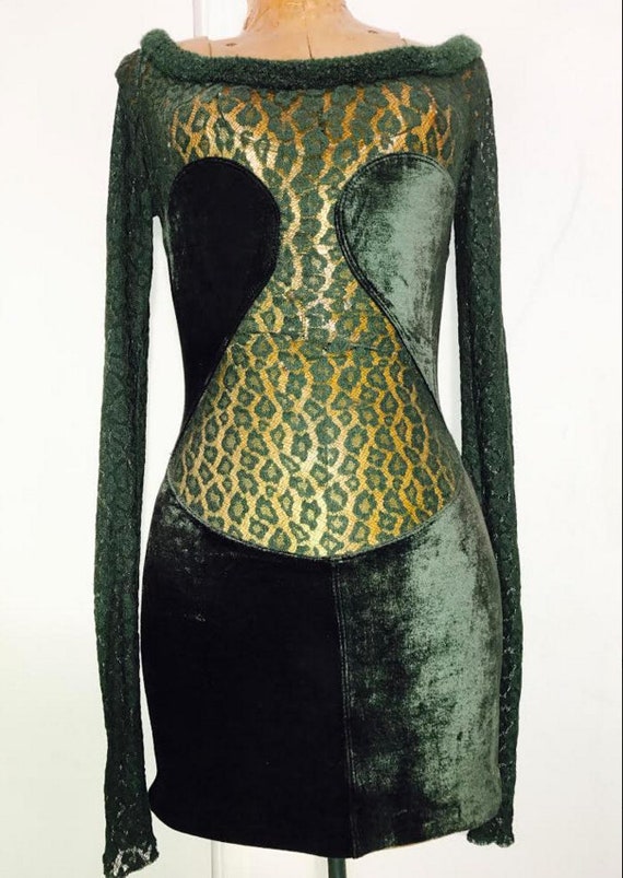 AZZEDINE ALAIA 1991 A/W forest green lace and velv