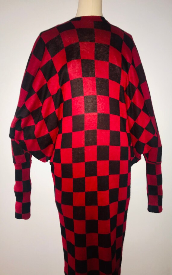 Norma Kamali 1980's checkered batwing sweater dress. … - Gem