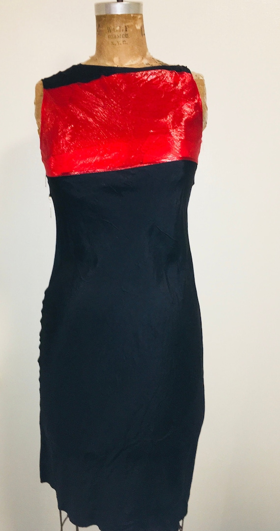 HELMUT LANG 1990 runway navy and red polyurethane 