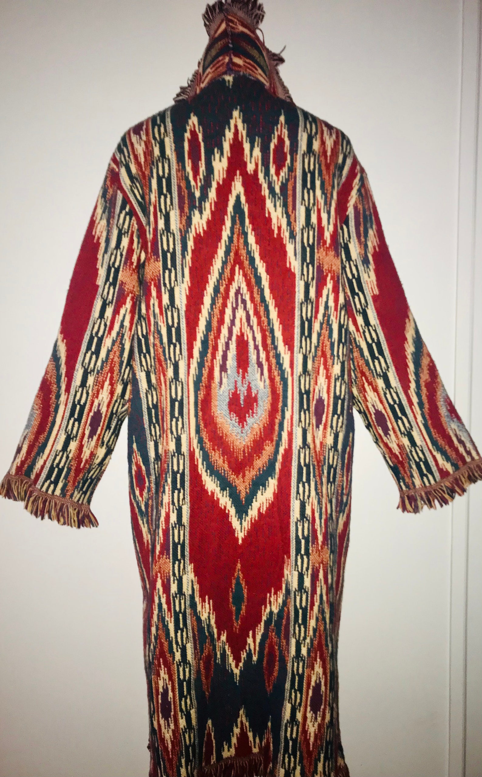 PERRY ELLIS 1980s Navajo Sweater Coat Silver Buckle Tie Etsy