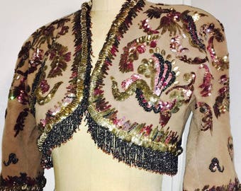 Cristobal BALENCIAGA 1947 Haute couture matador beaded silk bolero jacket MuseumAve George V Histor embroidered REBE 250K