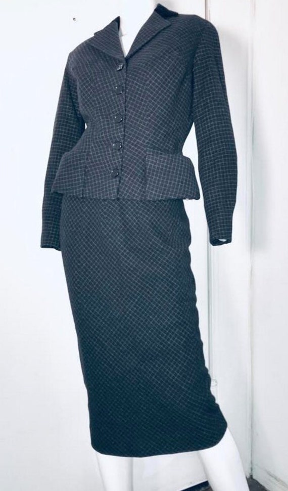 CHRISTIAN DIOR PARIS 1940's charcoal pin stripe g… - image 4