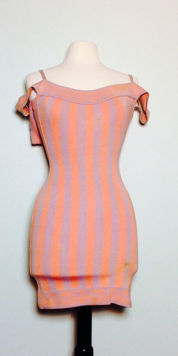 AZZEDINE ALAIA S/S 1992 bold striped pink and oran