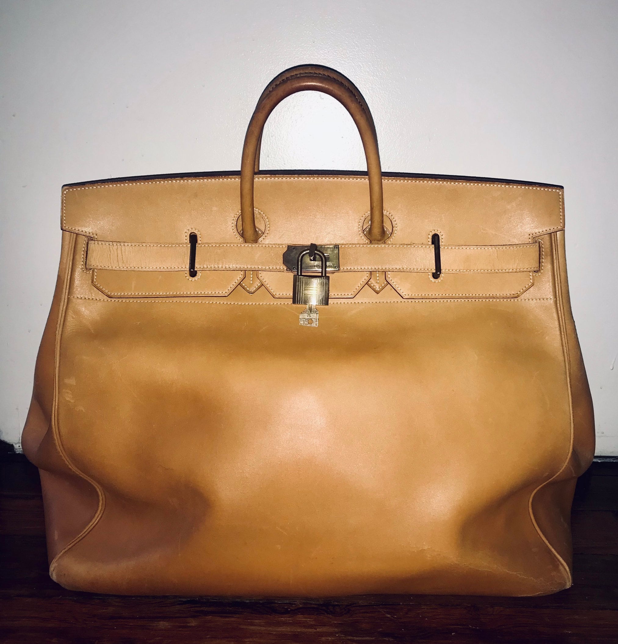 Hermes 50cm leather birkin HAC used natural luggage carry all Etsy