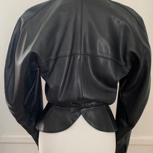 Azzedine ALAIA 1980s black leather double breasted peplum style shape jacket Made in France. ALAIA the king of cling image 2