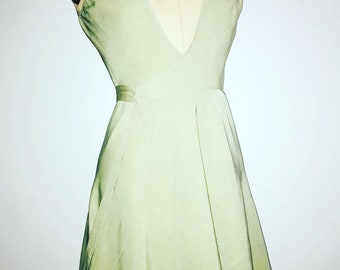 Azzedine ALAIA 1980 mint green wrap deep v cotton dress Made in France