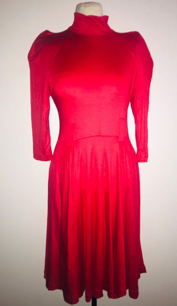WILLI SMITH 80s A Red  knit padded shoulder dress 