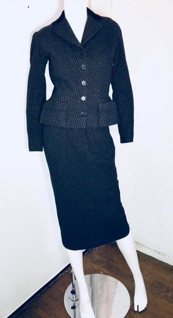 CHRISTIAN DIOR PARIS 1940's charcoal pin stripe g… - image 2