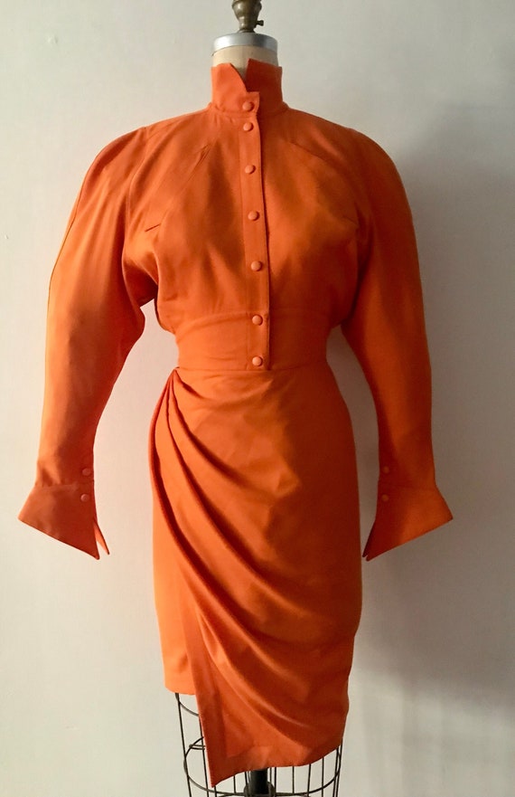 THIERRY MUGLER 1990 tropical orange snap coat dres