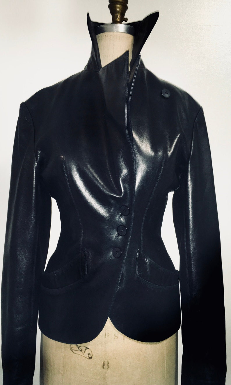 Azzedine ALAIA Black lambskin leather fitted jacket Made in France image 1