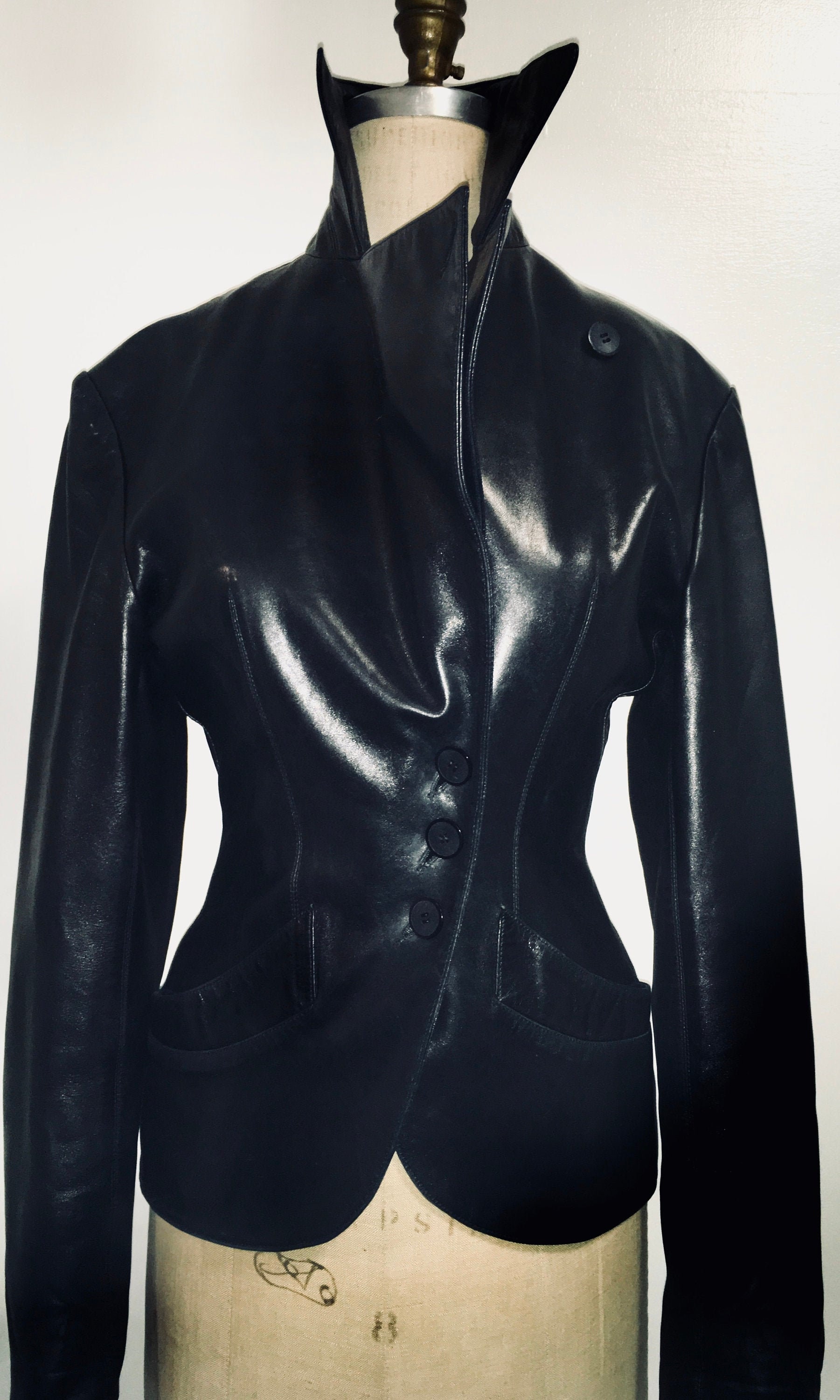 Azzedine ALAIA Black Lambskin Leather Fitted Jacket Made in - Etsy Hong ...