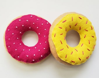 Fuchsia and Yellow Felt Food Donuts, set of 2