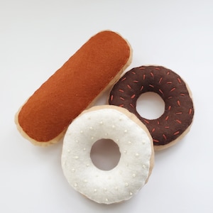 Felt Food Chocolate, Vanilla, and Maple Donuts, set of 3