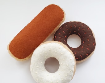 Felt Food Chocolate, Vanilla, and Maple Donuts, set of 3