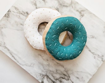 Teal and White Felt Food Donuts, set of 2