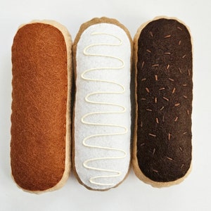 Felt Food Chocolate, Vanilla, and Maple Long John Donuts, set of 3
