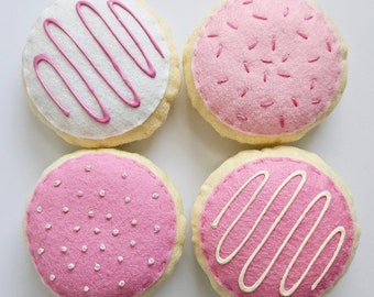 Biscuits au sucre alimentaire en feutre rose, lot de 4