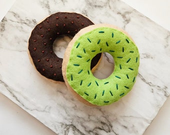 Green and Chocolate Felt Food Donuts, set of 2
