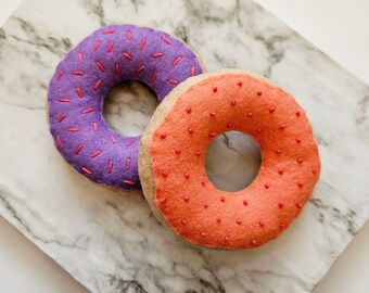 Passion Purple and Coral Felt Food Donuts, set of 2