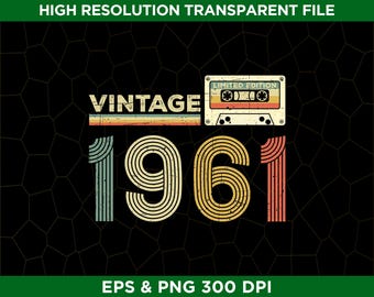 Vintage 1961 65th Birthday Cassette PNG Sublimation File – Retro Limited Edition Digital Download