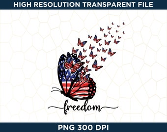 Amerika Freiheit Schmetterling PNG, Freiheit PNG, Vintage 4. Juli Sublimationsdesign, Unabhängigkeitstag Png, Amerika Flagge PNG