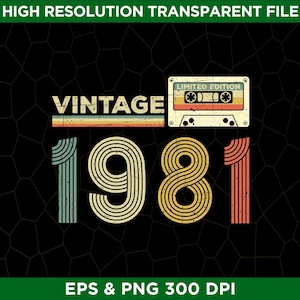 Edição Limitada Vintage de 1981 - Aniversário de 45 Anos - PNG EPS - Download Digital - Fita Cassete - Aniversário de 45 Anos
