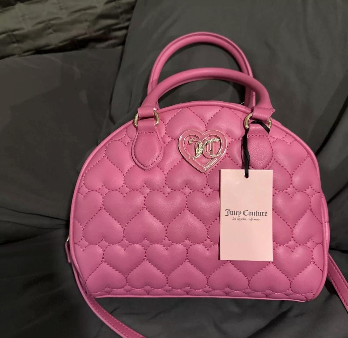 Juicy Couture Quilted Juicy Pink Dome Satchel Bag With Heart Coin