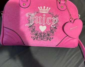 Juicy Couture Hot Pink Velvet Free Love Heritage Bowler Crossbody Bag