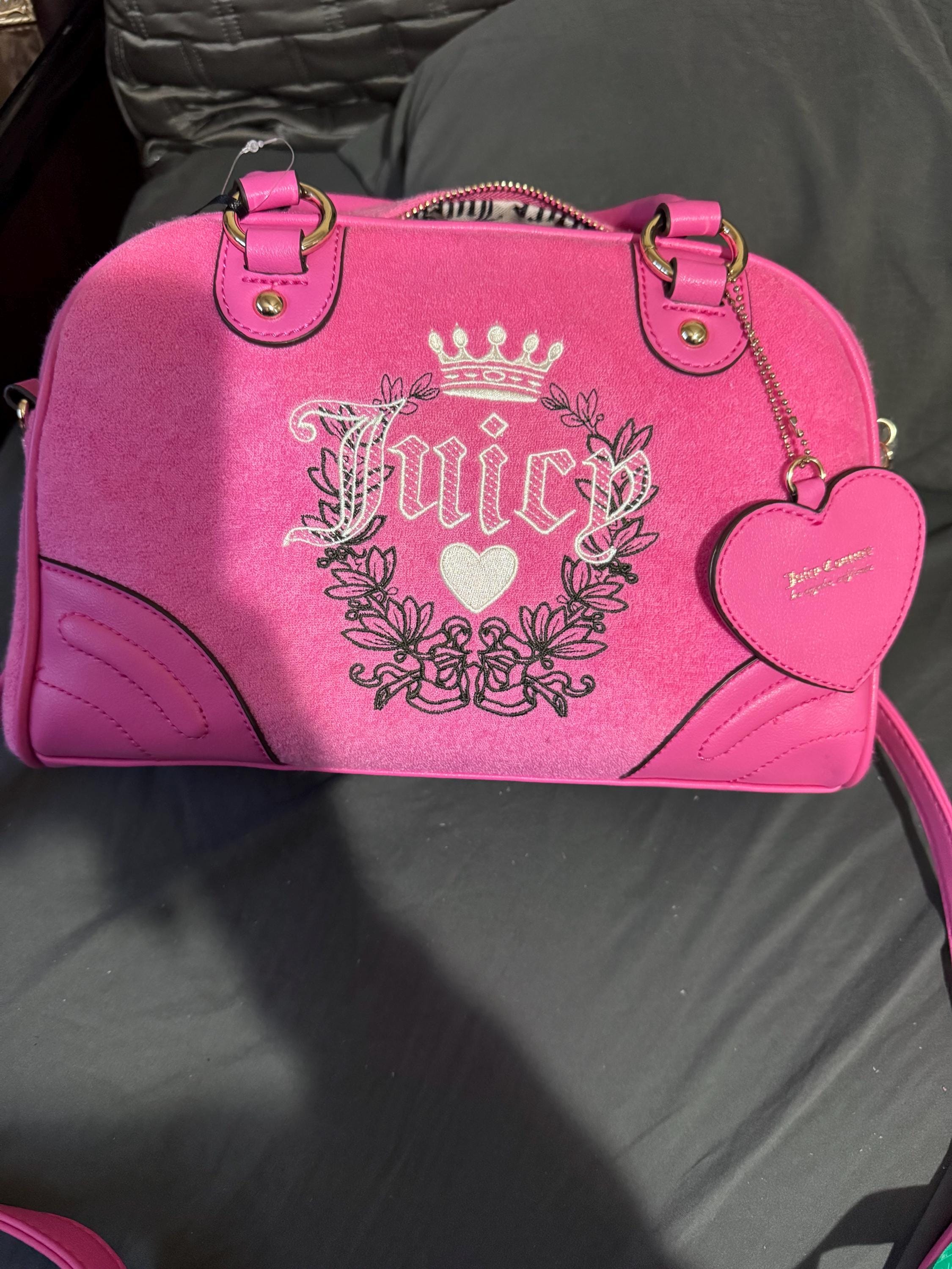 Juicy Couture Hot Pink Velvet Free Love Heritage Bowler Crossbody