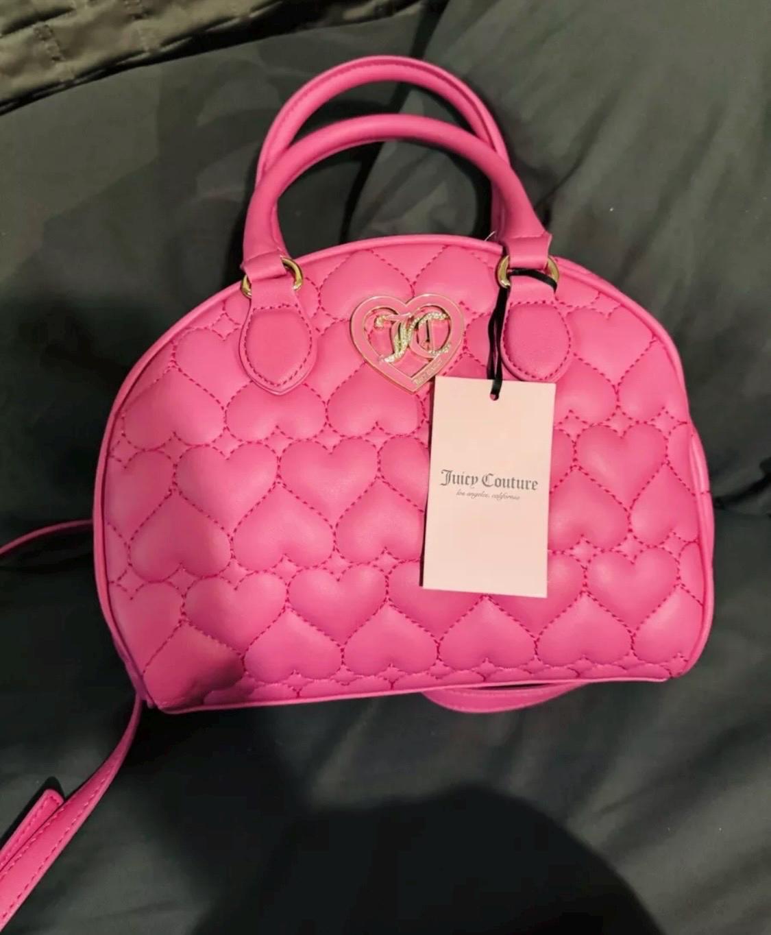 Juicy Couture Quilted Juicy Pink Dome Satchel Bag With Heart Coin
