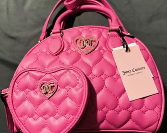 Juicy Couture Quilted Juicy Pink Dome Satchel Bag with Heart Coin Purse. 9.5X3X8. Authentic with Tags